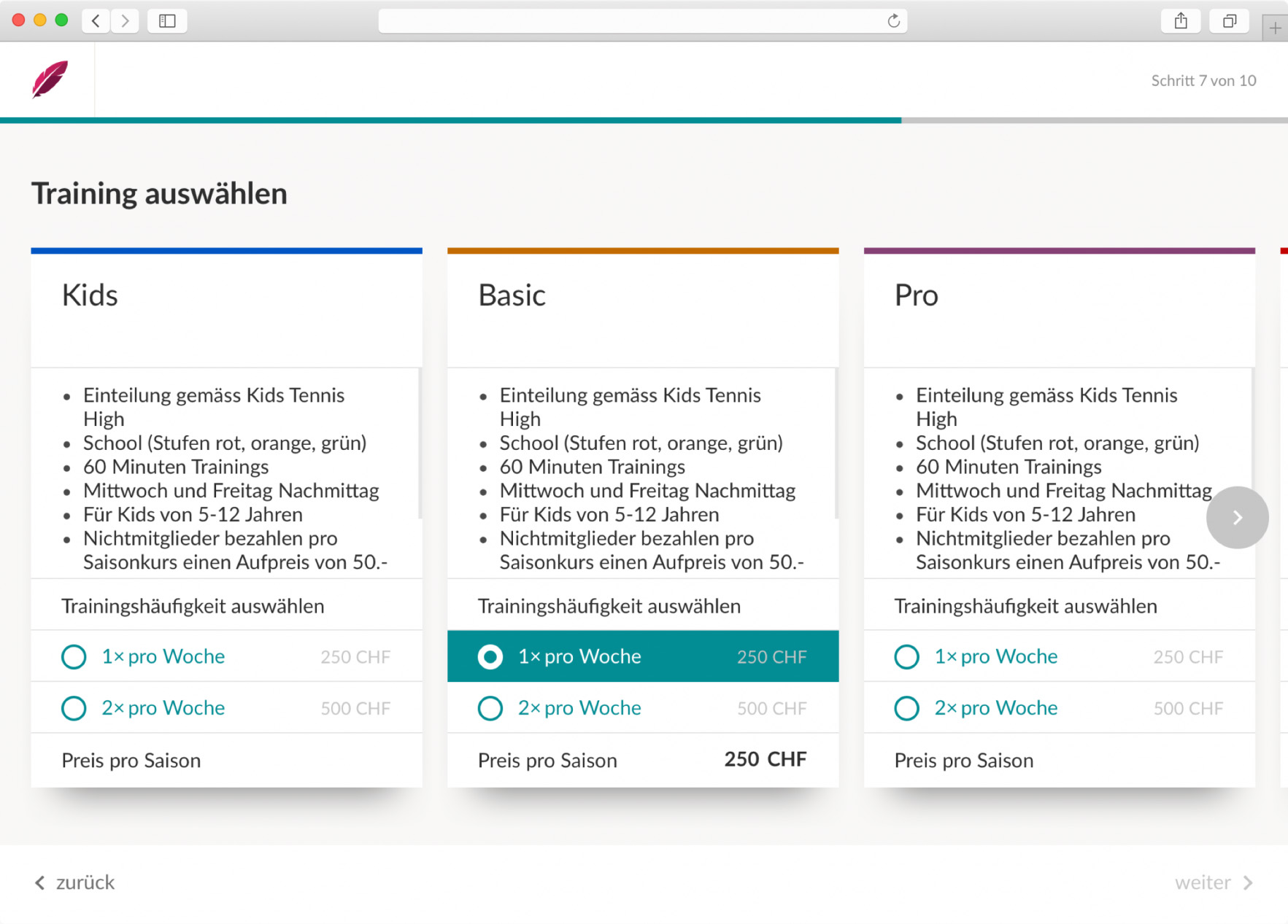 Trainingsmodule waehlen